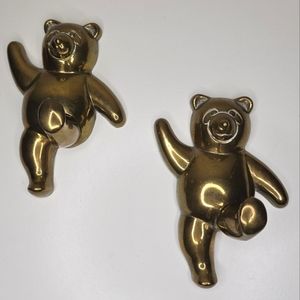 Vintage Brass Panda Bear Hooks Clothes Coat Hat Wall  7 x 5 x 3" Set Of 2